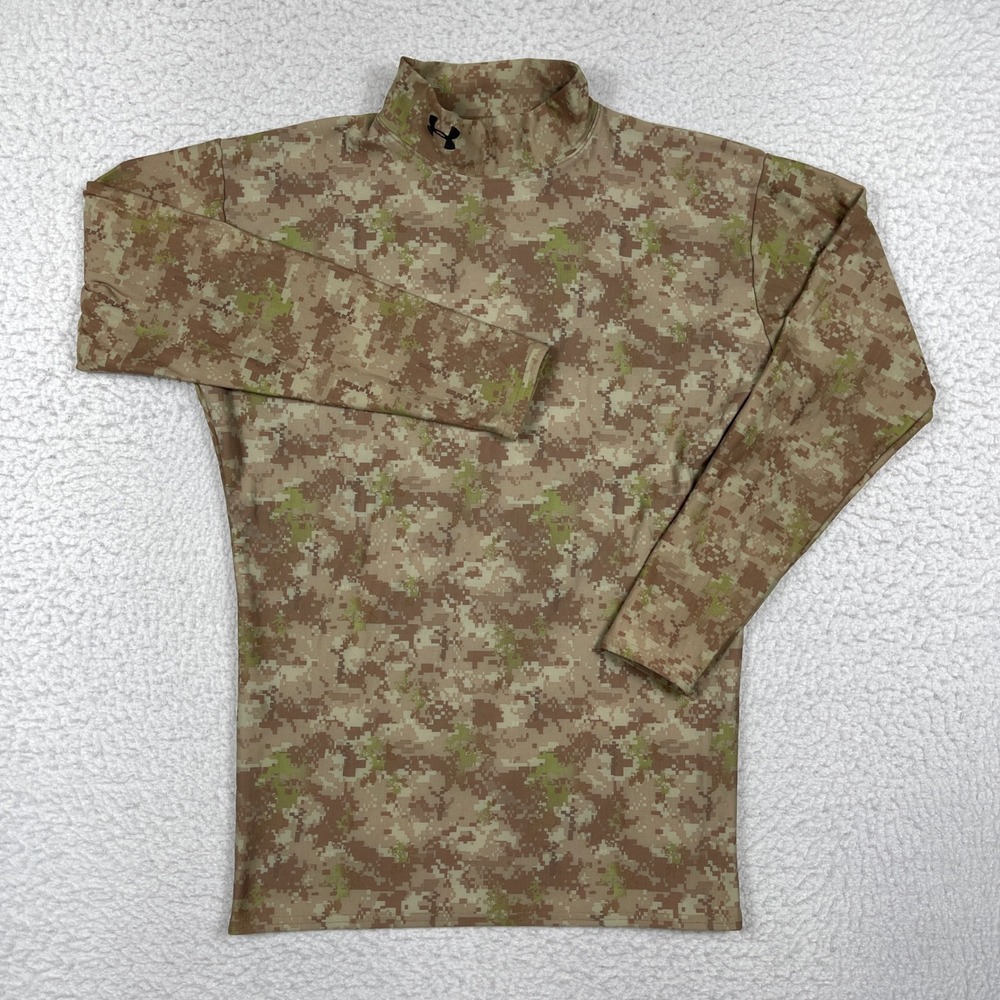 Under Armour Compression Shirt Mens XL Brown Digi Camo ColdGear Mock Tactical